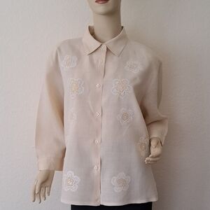 Floral Embroidered Button-Up Blouse